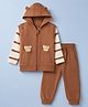 Babyhug 100% Cotton Terry Knit Full Sleeves T-Shirt Jacket and Pant with Full Length and Bear Applique in Rust Orange