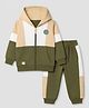 Babyhug 100% Cotton Terry Full Sleeves Hooded Cut & Sew Sweatshirt and Pant with Full Length - Olive Green