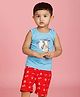 PUBU 100% Cotton Knit Sleeveless Dog & Just Relax Text Printed Tee & Shorts Set - Blue & Red