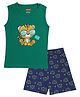 PUBU 100% Cotton Knit Sleeveless Tiger Printed Tee & Shorts Set - Green & Navy Blue
