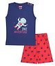 PUBU 100% Cotton Knit Sleeveless Space Theme Text Printed Tee & Shorts Set - Navy Blue & Red