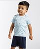 PUBU 100% Cotton Knit Sleeveless Bird Printed Tee & Shorts Set - Light Blue & Navy Blue
