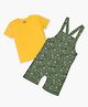 PUBU Cotton Knit Animals Printed Dungaree With Half Sleeves Solid Tee - Mustard & Green