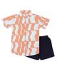 PUBU Cotton Knit Half Sleeves Abstract Printed Shirt & Shorts Set - Peach