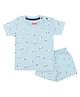 PUBU 100% Cotton Knit Half Sleeves Bird Printed Coordinating Tee & Shorts Set - Light Blue