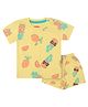 PUBU 100% Cotton Knit Half Sleeves Pineapple Printed Coordinating Tee & Shorts Set - Yellow