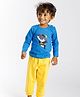 PUBU 100% Cotton Knit Full Sleeves Shark Printed Tee & Joggers - Royal Blue & Yellow
