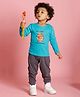 PUBU 100% Cotton Knit Full Sleeves Beaver Printed Tee & Joggers - Royal Blue & Grey