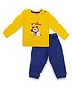 PUBU 100% Cotton Knit Full Sleeves Animals Printed Tee & Joggers - Yellow & Royal Blue