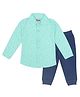 PUBU 100% Cotton Knit Full Sleeves Polka Dots Shirt & Joggers Set - Turquoise & Navy Blue