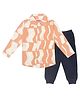 PUBU 100% Cotton Knit Full Sleeves Abstract Printed Shirt & Joggers Set - Peach
