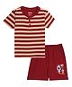 PUBU 100% Cotton Knit Half Sleeves Striped Tee & Shorts - Maroon