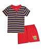 PUBU 100% Cotton Knit Half Sleeves Striped Tee & Shorts - Red