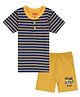 PUBU 100% Cotton Knit Half Sleeves Striped Tee & Shorts - Yellow