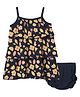 PUBU Cotton Knit Sleeveless Floral Printed Dress With Bloomers - Navy Blue