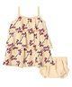 PUBU Cotton Knit Sleeveless Floral Printed Tiered Dress With Bloomer - Beige