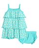 PUBU Cotton Knit Sleeveless Floral Printed Tiered Dress With Bloomer - Aqua Blue