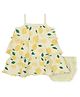 PUBU Cotton Knit Sleeveless Lemon Printed Tiered Dress With Bloomer - Lemon Yellow