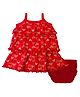 PUBU Cotton Knit Sleeveless Heart Printed Tiered Dress With Bloomer - Red