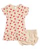 PUBU 100% Cotton Knit Half Sleeves Strawberry Printed Dress With Bloomer - Beige