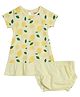 PUBU 100% Cotton Knit Half Sleeves Lemon Printed Dress With Bloomer - Lemon Yellow