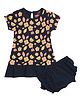 PUBU 100% Cotton Knit Half Sleeves Floral Printed Dress With Bloomer - Navy Blue