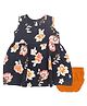 PUBU 100% Cotton Knit Sleeveless Floral Printed Dress With Bloomer - Navy Blue