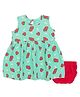 PUBU 100% Cotton Knit Sleeveless Strawberry Printed Dress With Bloomer - Mint & Red