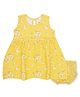 PUBU 100% Cotton Knit Sleeveless Floral Printed Dress With Bloomer - Yellow