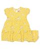 PUBU 100% Cotton Knit Half Sleeves Floral Printed Tiered Dress With Bloomer - Yellow