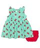 PUBU 100% Cotton Knit Sleeveless Strawberry Printed Dress With Bloomer - Mint & Red