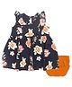 PUBU 100% Cotton Knit Sleeveless Floral Printed Dress With Bloomer - Navy Blue