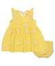 PUBU 100% Cotton Knit Sleeveless Floral Printed Coordinating Dress With Bloomer - Yellow
