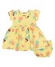 PUBU 100% Cotton Knit Half Sleeves Fruit Printed Coordinating Dress With Bloomer - Yellow