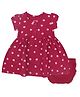 PUBU 100% Cotton Knit Half Sleeves Floral Printed Dress With Bloomer - Maroon