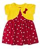 PUBU Cotton Knit Floral Printed Dress With Half Sleeves Bow Applique Detailed Shrug & Bloomers - Maroon