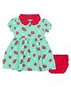 PUBU 100% Cotton Knit Half Sleeves Strawberry Printed Dress With Bloomer - Mint & Red