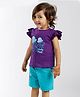 PUBU 100% Cotton Knit Sleeveless Jelly Fish Printed Top & Shorts Set - Violet & Turquoise