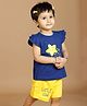 PUBU 100% Cotton Knit Sleeveless Star Printed Top & Shorts Set - Navy Blue & Yellow