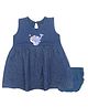 PUBU Cotton Knit Sleeveless Whale Printed & Glitter Detailed Dress With Bloomers - Navy Blue