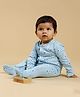 PUBU Cotton Knit Full Sleeves Seagulls Printed Footed Sleepsuit - Blue