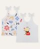 PUBU Cotton Woven Pack Of 2 Sleeveless Bee & Floral Printed Tops - Pink & White