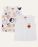 PUBU Cotton Woven Pack Of 2 Sleeveless Apple Printed Tops - Yellow & White