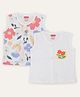 PUBU Cotton Woven Pack Of 2 Sleeveless Bear Printed Tops - Pink & White