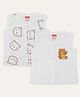 PUBU Cotton Woven Pack Of 2 Sleeveless Bear Printed Tops - Brown & White