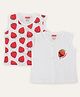 PUBU Cotton Woven Pack Of 2 Sleeveless Stawberry Printed Tops - Pink & White