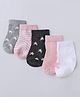 Doodle Poodle Cotton Blend Knit Ankle Length Jacquard Socks With Stripe & Star Design Pack of 5 - Black, Light Pink, White, Grey