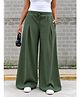 TeenTrums Cotton Knit Solid Oversized Pleated Baggy Trackpants - Olive