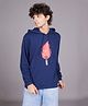 TeenTrums Cotton Knit Full Sleeves Burning Matchstick Printed Pre Winter Hooded Sweatshirt - Navy Blue
