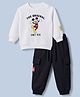 Babyoye Disney 100% Cotton Fleece Knit Full Sleeves Sweatshirt and Joggers with Mickey Mouse Print - White & Black
